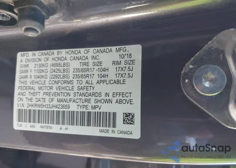 2018 Honda Cr-V Lx z USA, uszkodzony, nr VIN 2HKRW5H33JH423659